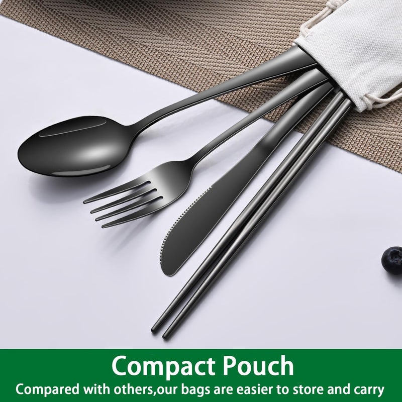 Dehov Travel Utensils Set With Case,Black Stainless Steel Silverware Set To Go For Work Lunch Box Includes Knife Spoon Fork Chopsticks,Camping Picnic Cutlery Essentials - Image 3